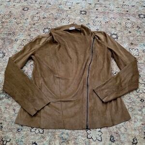 Mote Faux Suede Asymmetrical Zip Moto Jacket Brown Women's Small‎